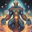 Placeholder: A divine being made from the combination of water and sun with cosmic powers and Dracula God-like man with infinite power who owns the galaxies and wears a beautiful crown A battle suit made of galaxies and stars with a glove that has seven endless stones with a mighty army behind him with hulk body