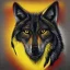 Placeholder: Black wolf with yellow and red