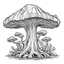 Placeholder: outline art for square twisted mushroom old oak tree coloring page for kids, classic manga style, anime style, realistic modern cartoon style, white background, sketch style, only use outline, clean line art, no shadows, clear and well outlined