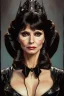 Placeholder: painting of victoria principal as evil queen in black leather, feminie, angry, stern look on her face, volouptous, busty, cleavage, emperious, mature, highly detailed, digital painting, artstation, concept art, smooth, sharp focus, illustration, art by gaston bussiere and alphonse mucha