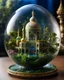 Placeholder: The miniatur islamic mosque in ball glass is an abstract concept that refers to a world made entirely of flowers or plants, often in a fantasy or mythical setting. The flower planet in this image appears to be a baroque world, with ornate spiral patterns and intricate designs.