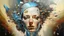 Placeholder: A modern day surrealist oil painting: My Exploding Head is the title of this piece, dutch master, , --ar 15:9 : depicting a surreal clear pixel glass exploding beautiful woman’s head and face made up of cracked fragments floating/pulled apart, 3d, all the broken and cracked fragments drifting far away, layers and layers, expanding/moving away from each other suspended in the air, inside the head is a galaxy, a whole world of art things, surrealist,