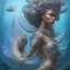 Placeholder: sango fantasy, fantasy magic, intricate, sharp focus, illustration, highly detailed, digital painting, concept art, matte, artgerm and paul lewin and kehinde wiley, masterpiece sexy lips Hawaiian afro lips black African lady body mermaid lionfish head blue space lady beach sea under water mermaid seaweed pyramided