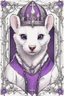 Placeholder: (anthropomorphic white ferret),dressed in ((cleric fantasy)) black and purple clothes with silver holy ornaments, realistic anatomy, holy symbols around, serious face, hold holy cross symbol, tired face, in the style of LOISH, look at the vivewer, blue eyes, cute face, 2d, ink lines, fantasy inspire