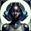 Placeholder: a black woman with one blue crystal eye, steam punk, realistic, made in octane, cinematic, ultra-realistic, extremely detailed octane rendering, 8K, VRAY Super Real ar 2:3, dof photorealistic futuristic 50mm lens hard lighting dark gray tintype photograph, realistic lighting