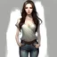 Placeholder: pretty girl, aged 17, brunette, conventionally attractive, realism, jeans, skinny, wide hips