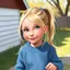 Placeholder: a pretty girl, age 8, blonde hair in a pony tail, playing outside, blue school jumper, digital painting, stylised