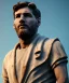 Placeholder: Gran angular, Realistic image, roman sculpture, marble material, Lionel Messi with Laurel wreath model, miguel angel style, emperador, God light, god rays, 4k resolution, perfect details, ornate details, soft lighting, unreal engine 5, soft cyan background.