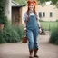 Placeholder: Grown up Pippi Longstocking: with an overalls and cowboy boots