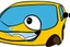 Placeholder: whimsical cartoon car with big eyes and its front grill forming a friendly smile, with a mouse character riding on it.