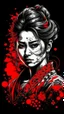 Placeholder: portrait of yakuza lady, Japanese art style, red and black color splash