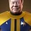 Placeholder: Portrait of Young William Shatner, Star Trek style, Photorealism, Full Body Shot, Wearing Gold TOS Uniform, 8k, San Francisco,