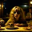 Placeholder: Spooky, ultra realistic distress, dining, ultra realistic hot woman, nose, giant eye on a table, organic hot bondes, dynamic, anguish, excited and lively scene, hypermaximalist figures, Creepy the Ring Alfred Hitchcock, Sam Raimi, insanely detailed, sinister, John Carpenter, Dario Argento, ornate