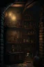 Placeholder: A dark dungeon room with a dusty shelf holding only vintage bottles