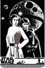 Placeholder: movie poster for Star Wars episode 4 featuring luke and leia in iconic poses atop of a mound shaped as the words "STAR WARS" death star in background, correct any proportions errors