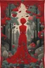 Placeholder: cultivate collage red surreal esoteric woman in forest, tufting tapestry