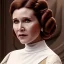 Placeholder: modern disney style, half-length portrait, three-quarter face pose of carrie fisher as Princess Leia with photo realistic fine and very simple short hair, entrancing deep brown eyes, eos5d mark 4, ef 85mm 5.6, professional majestic photo realistic painting by Ed Blinkey, Atey Ghailan, by Jeremy Mann, Greg Manchess, Antonio Moro, trending on ArtStation, Intricate, High Detail, Sharp focus, dramatic, by greg rutkowski, realism, beautiful and detailed lighting,