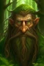 Placeholder: Gnom, braune lange wilde Haare, große, auffällig dicker Nase, grüne Augen, sehr jung , Druide, Haut wie Baumrinde, Zeichen im Gesicht, keine Falten im Gesicht, Mann