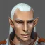 Placeholder: Ladore Kithollal is a 205 year old male wood elf diplomat. He has long, curled, white hair shaved on the right side and blue eyes. He has rough copper skin, realistic, high detail, uhd, 8k