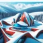 Placeholder: Aerial view Zaha Hadid style snow hut, digital art, hyper-detailed, red and blue colors, 8k oil painting