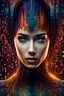 Placeholder: beautiful strange looking digital woman made up completely of binary code, expressive and mysterious, consisting fully of binary code, full body portrait, deep colors, detailed matte painting, fantastical, intricate detail, splash screen, colorful, fantasy concept art, 8k resolution, Unreal Engine 5, beautiful iris, sharp focus, centered