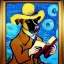 Placeholder: oil portrait of a dog with hat reading a book and smoking a wooden pipe by Van Gogh 8k