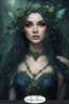 Placeholder: Dark bluec green hair, elven crown roses emerald Water lilies long hair lotus night Fairy princess rapunzel hair queen crown dragonflies fireflies elven tiara flowers fairy wings gothic dark blue ,fairy crown