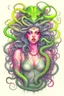 Placeholder: full body sketch of a beautiful young medusa with hair made of snakes, Perfect anatomy, Full body, watercolor background, Pencil art, ink and pencil, Hyperrealistic, hyperdetailled, Digital art, Greg Rutkowski, Artstation, 8 k, beautiful drawing, Paper texture, Spray paint, watercolors