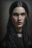 Placeholder: Portrait of a young woman, long black hair in a braid, dark eyes, proud look, extremely beautiful