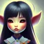 Placeholder: front close up view of cute little demon asian girl with pixar style