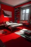 Placeholder: Internal futuristic room, with a desk with a red book upon, and a broken bed