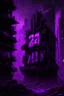 Placeholder: pos-apocalyptic cyberpunk city with destroyed buildings, a plubicity showing the number "2222", illuminated purple neon, dark, high contrast
