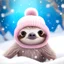 Placeholder: Cute fluffy soft sloth with big starry universe eyes, wearing Christmas hat. Sweet Christmas pastel colours. Sitting in Christmas tree, surrounded by snow. Snowflakes, winter sparkles, dark Christmas night magic all around.