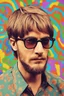 Placeholder: post punk hippie with glasses of colours and poor and short short short and poor hair on the head with receding hairline. Farsightedness glasses with big eyes. Shirt beard in the head. Vintage look and feel like photo style-of the 70s