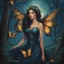 Placeholder: Painting of a beautiful girl, beautiful, fantasy art, dream, trees, forest, dark night, song, glitter butterflies, fantasy