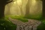 Placeholder: wooded stone lit path