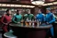 Placeholder: [Star Trek, drinking] a few engineers doing iconic advertisement for Saurian Brandy, Romulan Ale, Andorian ale and Bloodwine at the bar of the starship