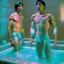 Placeholder: Handsom Justin long and his buff boyfriend are above thier pool roombath spa heater while in tight loincloths and Nickolas is flexing there muscles while illuminated by the ambient teal glowing on the glowing marbled floor made of long flat marble slabs, the ground next to the clinical yard is in the style of primitive art. metalworking mastery, fawncore, the immaculately composed quality of this photo shows the artist was taken with provia, detailed wildlife, isaac grünewald, rustic simplicity