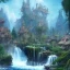 Placeholder: New Land by Einstein with waterfalls, 3d, high detail, symbols, 4k, ray traing, render, future punk, steam punk, magic in blue colors, orcs fighting in the background