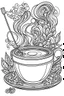 Placeholder: Outline art for coloring page, A JOINT WITH WHISPS OF SMOKE NEXT TO A JAPANESE CHAWAN TEACUP, coloring page, white background, Sketch style, only use outline, clean line art, white background, no shadows, no shading, no color, clear