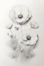Placeholder: A white butterfly Minimalist white ink pencil and white drawing of white poppies in a white background