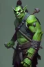 Placeholder: Half orc character, with green skin. Carrying a quarter staff.