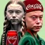 Placeholder: portrait of Greta Thunberg vs coca-cola