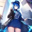 Placeholder: Clear focus,High resolution, Vibrant short blue hair, Vibrant blue eyes, Wearing a short skirt, Wearing a jacket, Wearing a hat