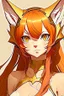 Placeholder: An anime adult female with red hair and gold eyes, fox ears