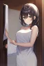 Placeholder: anime girl entering her room, wearing a towel