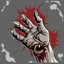 Placeholder: zombie hand claw, attack, comic book style, grey background,