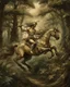 Placeholder: A centaur majestically galloping through the dense forest in the style of gustav dore, fantastical landscape, soft strokes , mythology portrait, classic painting