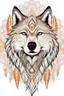 Placeholder: wolf face mandala, realistic, white background, beige and orange