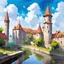 Placeholder: dnd, fantasy, watercolour, large strokes, stylistic, landscape, illustration, capital city, opulent, magnificent, medieval